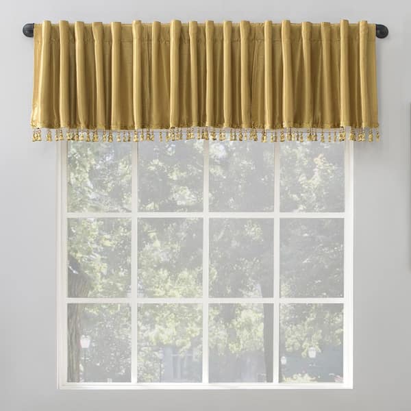 Sun Zero Evelina Faux Silk Gold Polyester 50 in. W x 17 in. L Back Tab 100% Blackout Curtain Valance (Single Panel)