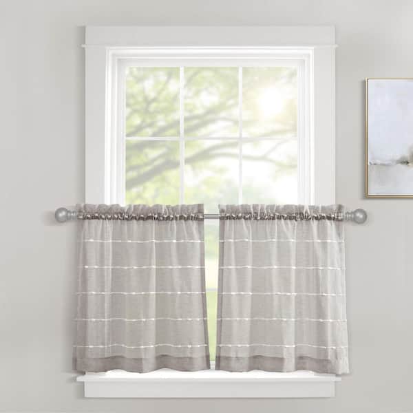 HOMEBOUTIQUE Farmhouse Textured Sheer Kitchen Tiers Gray 58x24+1.5 Set (Each 29x24+1.5)