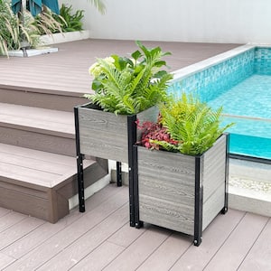 17 in. D x 28 in. H x 38 in. W Grey and Black Composite Board and Steel 2-Corner Planter Bundle