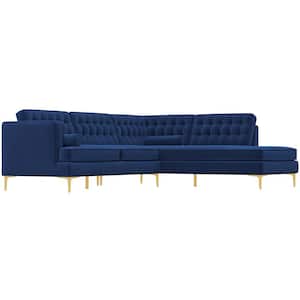 Clarissa 102 in. W Square Arm 2-piece L-Shaped Velvet Modern  Right Facing Corner Sectional Sofa in Navy Blue (Seats 4)