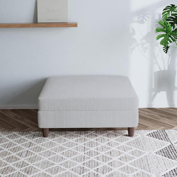 40.9 in. Sea Salt Gray Corduroy Fabric Square Ottoman with Wood Legs