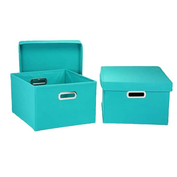 HOUSEHOLD ESSENTIALS 2 Gal. Collapsible Storage Box Set in Aqua