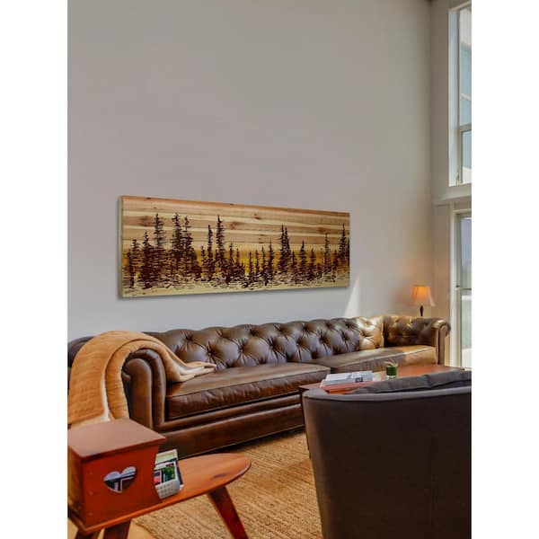 MARMONT HILL INC 20 in. H x 60 in. W "Pine Tree Sunset" by Parvez Taj Printed Natural Pine Wood Wall Art