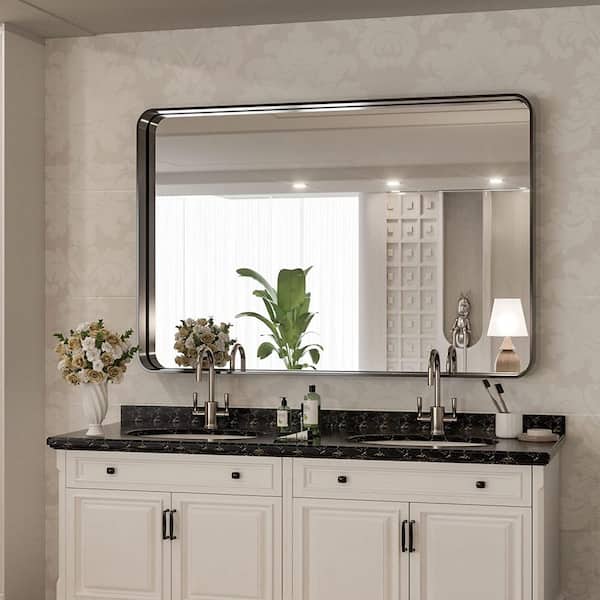 HOMLUX 40 in. W x 30 in. H Rectangular Wall Mirror Bathroom Vanity Mirror in Black Matte Metal