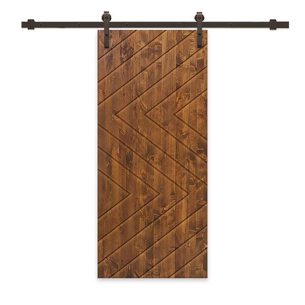 CALHOME 24 in. x 84 in. Walnut Stained Pine Wood Modern Interior Sliding Barn Door with Hardware Kit