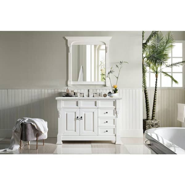 James Martin Vanities Brookfield 48 in. W x 23.5 in. D x 34.3 in. H Bath Vanity in Bright White with Silestone Quartz Top in Jasmine Pearl