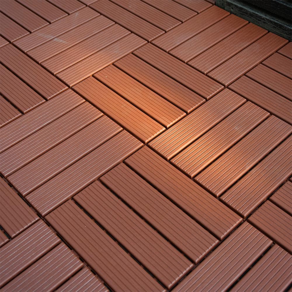 Dark Brown 1 ft. x 1 ft. All-Weather Plastic Outdoor Interlocking Deck Tile