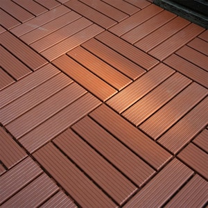 Dark Brown 1 ft. x 1 ft. All-Weather Plastic Outdoor Interlocking Deck Tiles Striped Pattern Garage Floor Tiles(44-Pack)