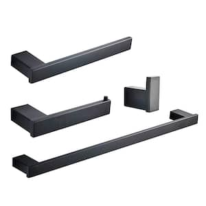 4-Piece Bath Hardware Set with Towel Bars Toilet Paper Holder Robe Hook in Stainless Steel Matte Black