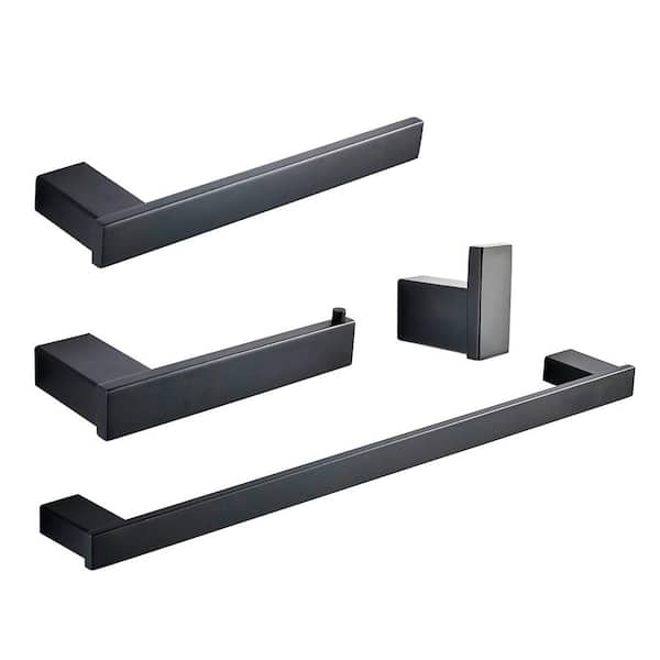 Satico 4-Piece Bath Hardware Set with Towel Bars Toilet Paper Holder Robe Hook in Stainless Steel Matte Black