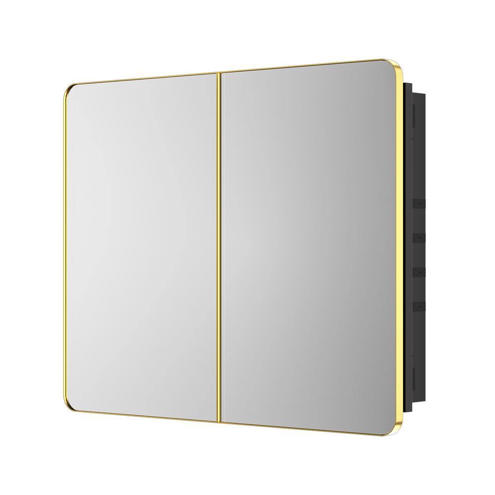 KeonJinn 40 in. W x 32 in. H Rectangular Brass Gold Aluminum Alloy