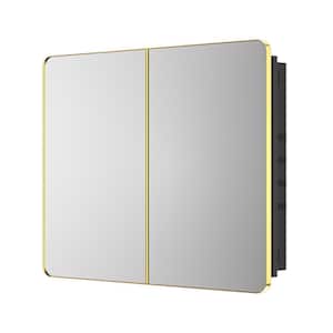 40 in. W x 32 in. H Rectangular Brass Gold Aluminum Alloy Framed Recessed/Surface Mount Medicine Cabinet with Mirror