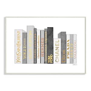 Stupell Industries Fashion Designer Shoes Bookstack Purple Gold Watercolor 13x19 Oversized Wall Plaque Art