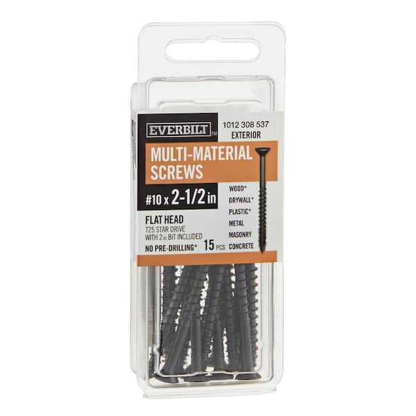 #10 x 2-1/2 in. Black 6-Lobe Torx Drive Exterior Flat Head Multi-Material Screw (15-Pack)