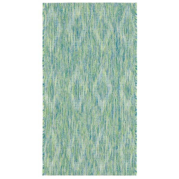 Courtyard Green 2 ft. x 4 ft. Solid Color Diamond Indoor/Outdoor Area Rug