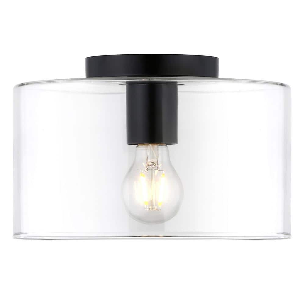 Matte Black and Glass Drum Ceiling Light