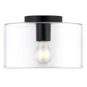 Henri 10 in. Matte Black Flush Mount with Glass Shade