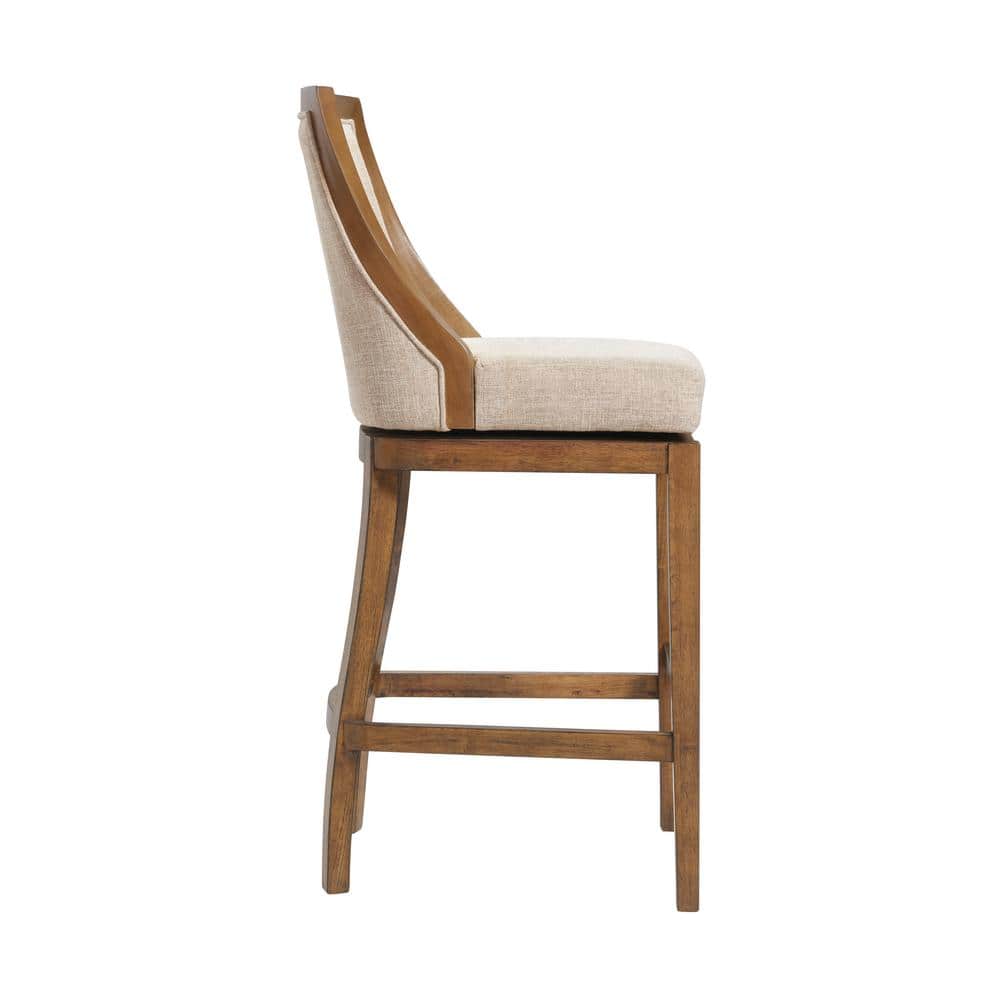 Ellie Brown Wood and Linen Swivel Bar Stool