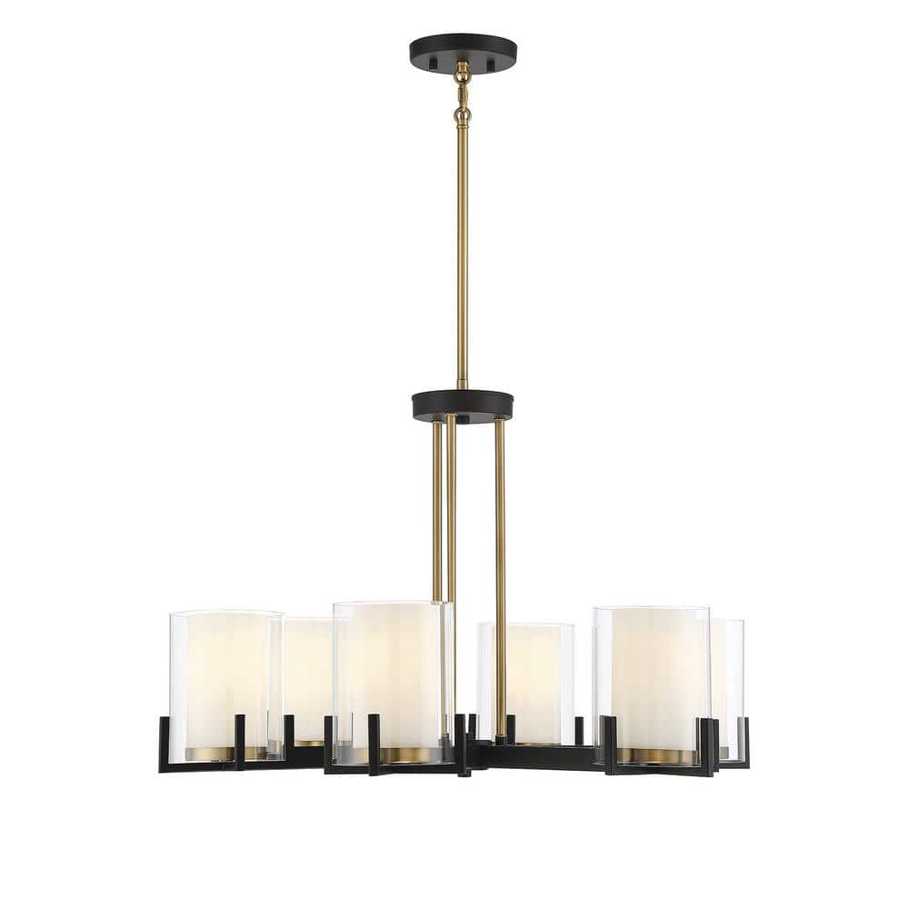 Eaton 28 in. W x 17.5 in. H 6-Light Matte Black with Warm Brass Accents Chandelier with Clear/White Opal Glass Shades price history on PriceWatchPro