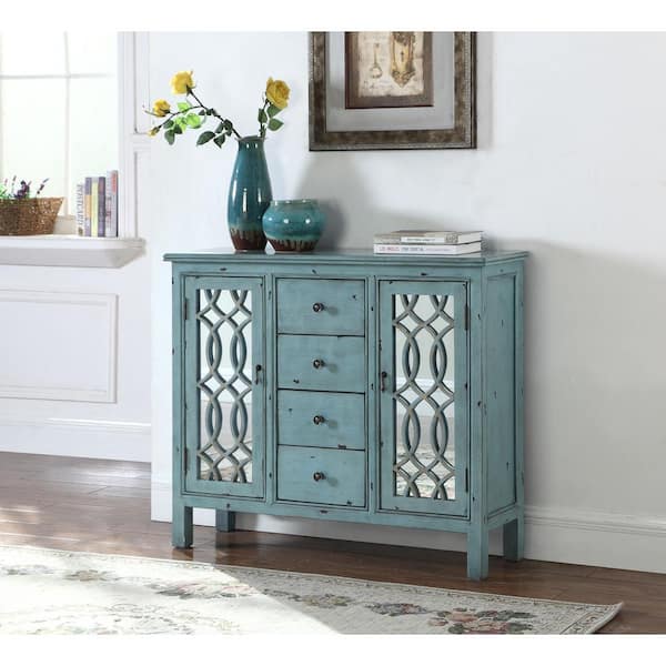 Rue Antique Blue Wooden Top 42 in. Sideboard