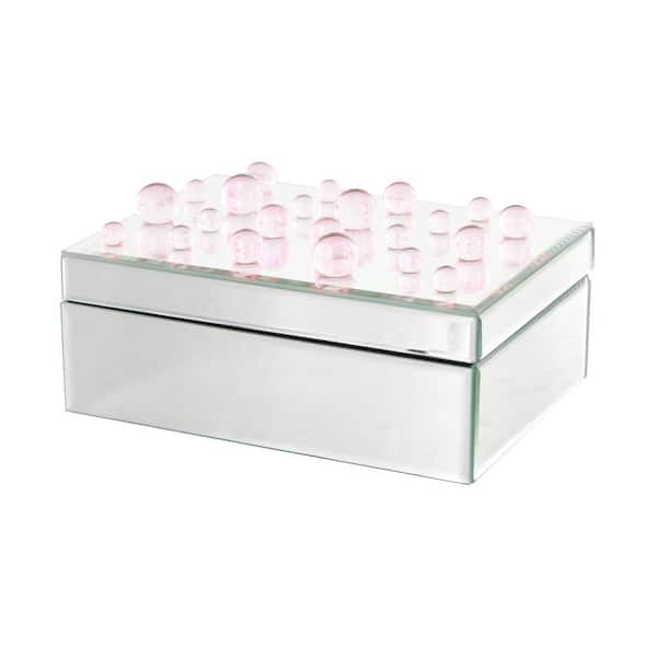 Litton Lane Silver Glass Mirrored Jewelry Box with Pink Bubble Textured Balls