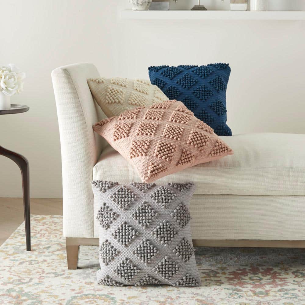 Navy Blue Woven Diamond 18" Square Cotton Throw Pillow