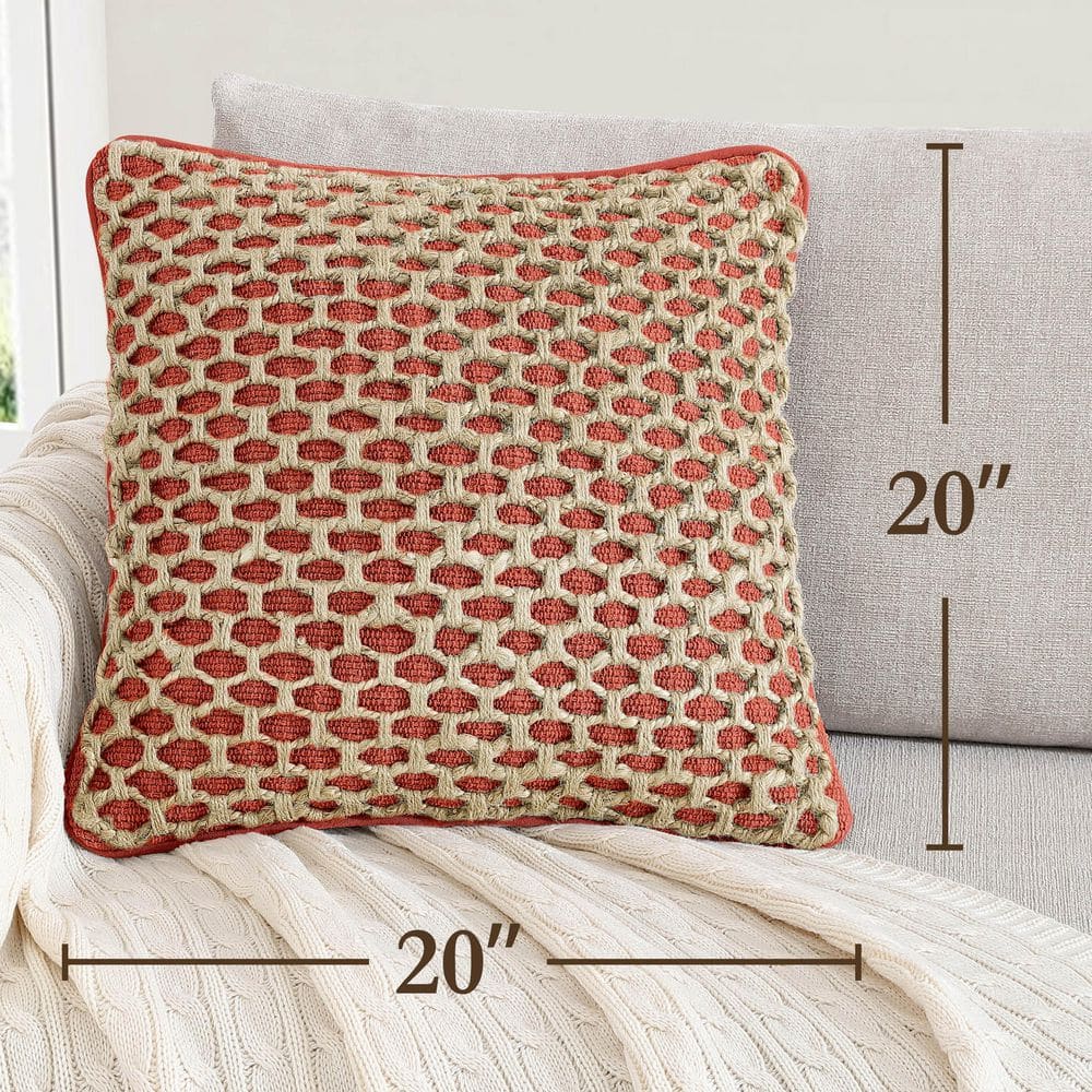 Rustic Red and Beige Woven Cotton Jute Throw Pillow Set