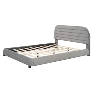Stylish Curvy Design Gray Wood Frame Queen Size Velvet Upholstered Platform Bed with Adjustable Headboard Height