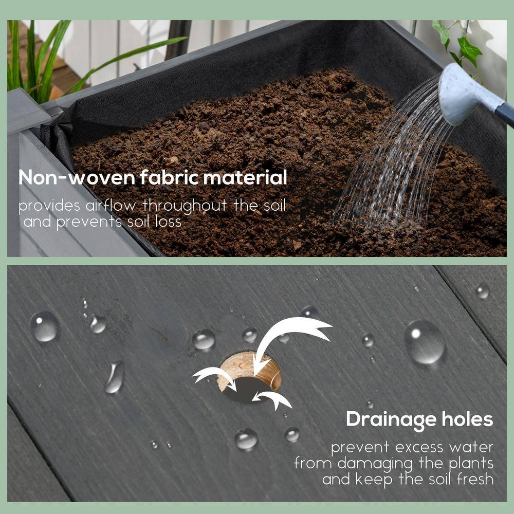 Dark Gray Wooden Elevated Garden Planter with Lockable Wheels