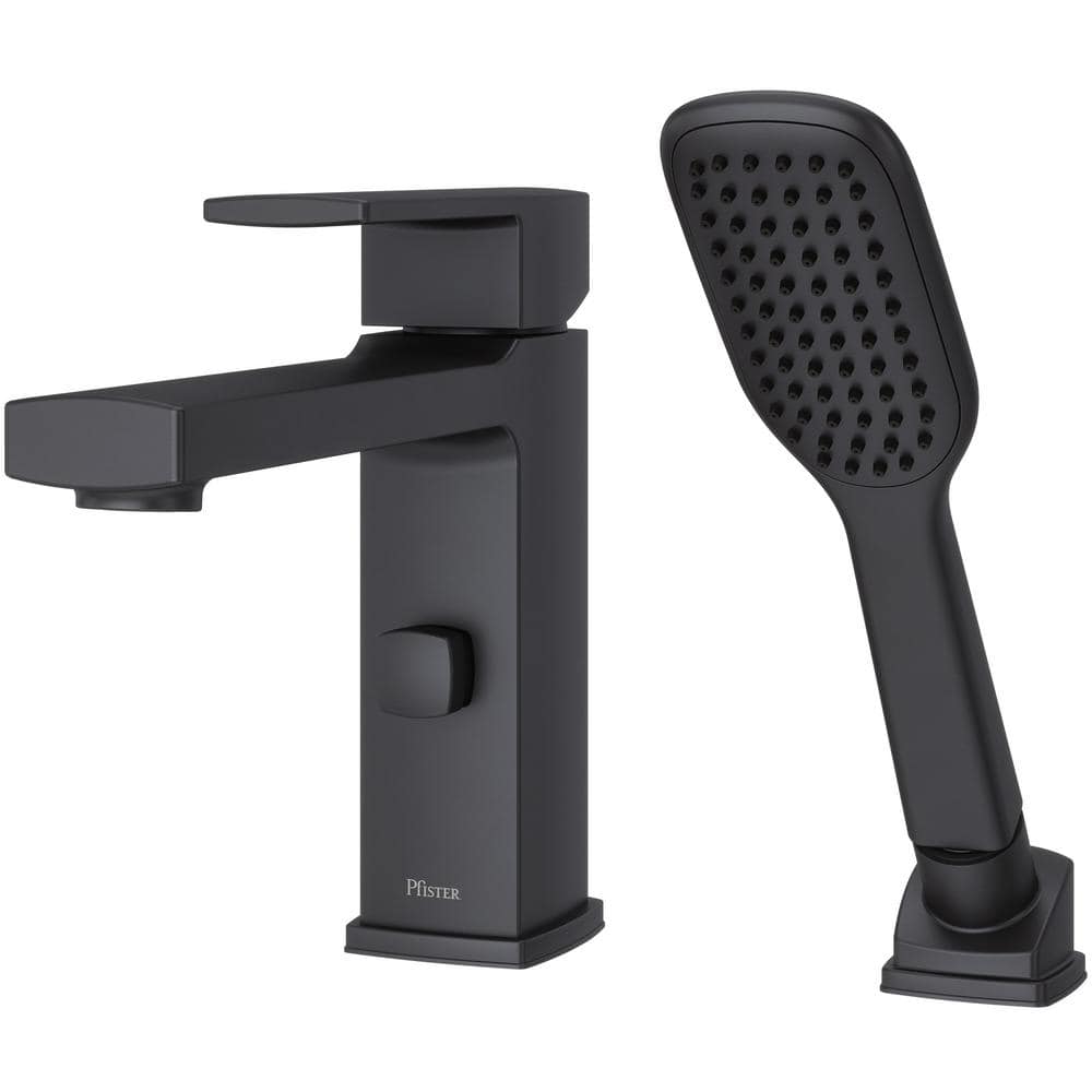 Pfister Deckard Single-Handle Deck Mount Roman Tub Faucet with Handshower in Matte Black