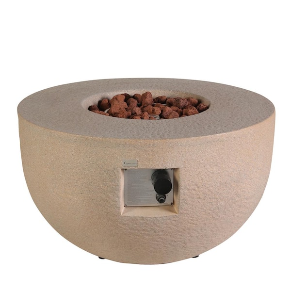 SUMOLULIFE 30 in. Light Brown Round Concrete Fire Pits with Lava Rocks