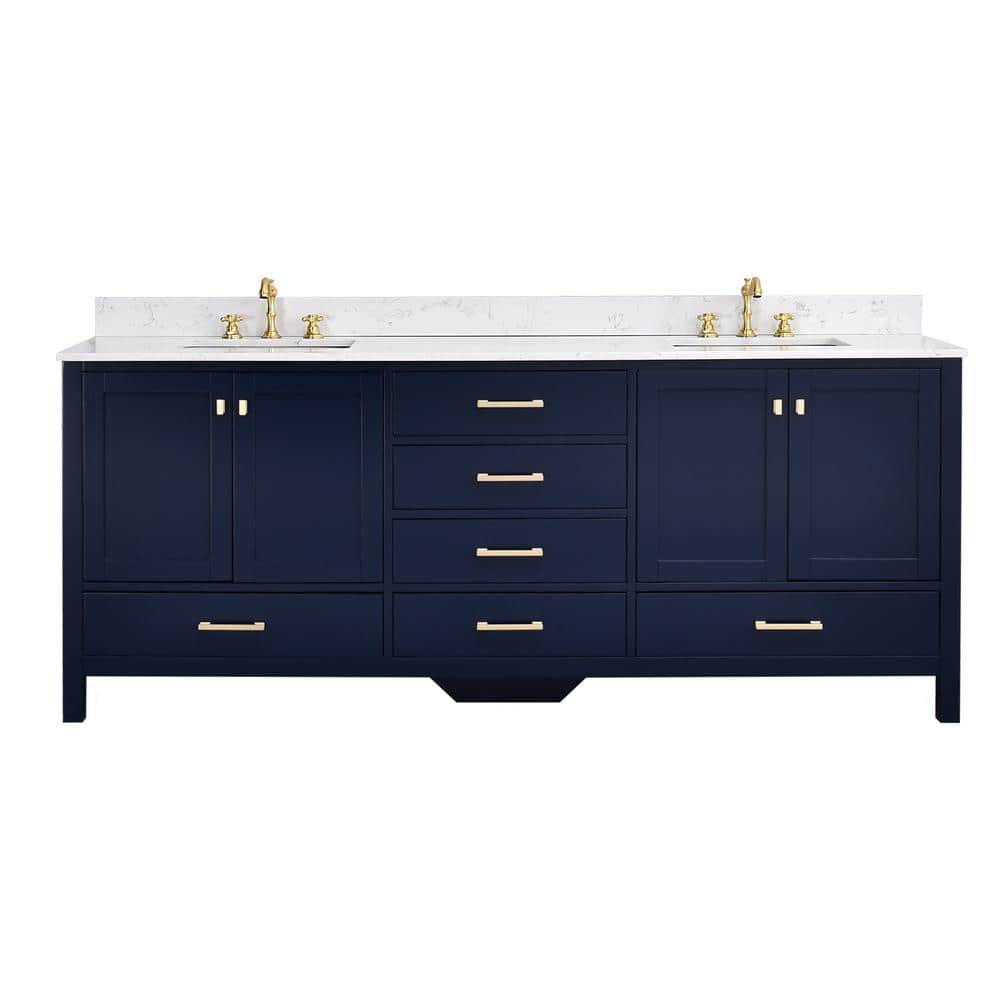 Enlivena 84 in. Double Sink Freestanding Navy Blue Bath Vanity with White Engineered Stone Top price history on PriceWatchPro