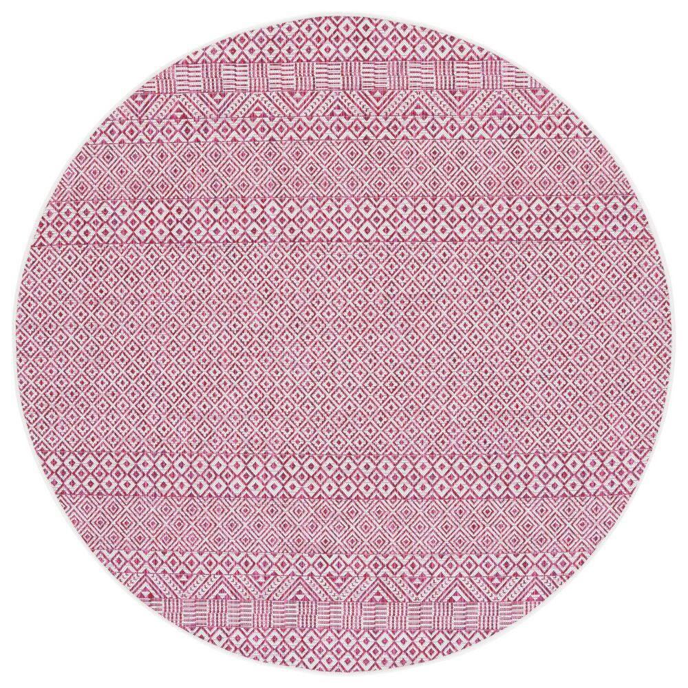 Courtyard Ivory/Red 7 ft. x 7 ft. Geometric Diamond Indoor/Outdoor Round Area Rug price history on PriceWatchPro