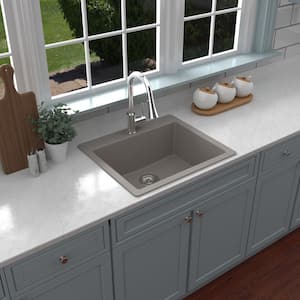 Quartz 25 in. Single Bowl Drop-In Kitchen Sink in Concrete