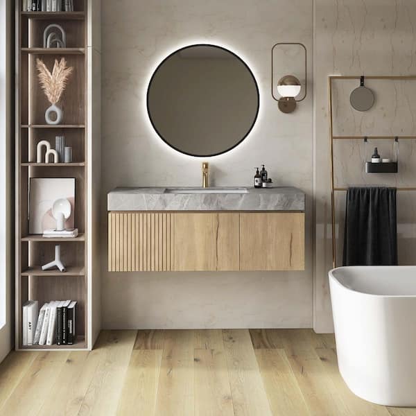 Yingze 48 in. Wall-Mounted Single Sink White Oak Bath Vanity with