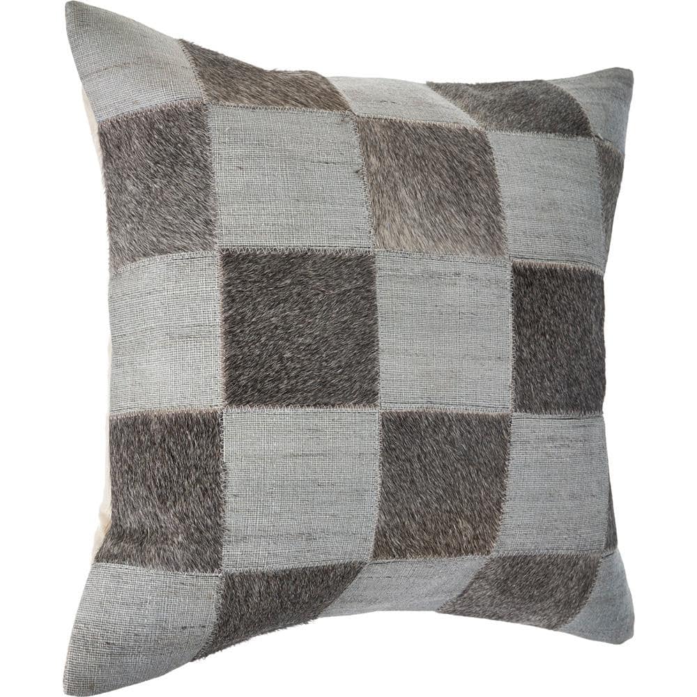 Silver and Brown Faux Leather Checkered Throw Pillow, 20x20