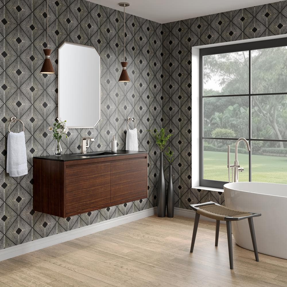 Mantova 47.3 in. W x 18.1 in. D x 20.6 in. H Single Bathroom Vanity Mid-Century Walnut and Charcoal Black Composite Top price history on PriceWatchPro