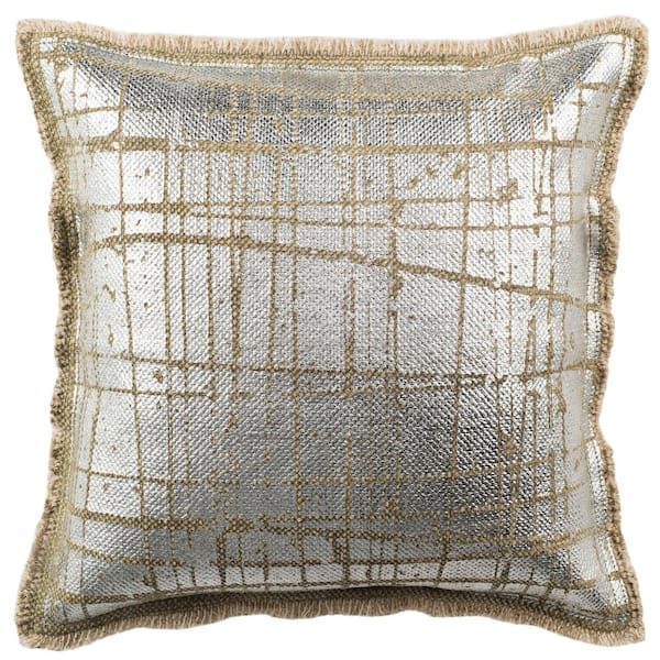 SAFAVIEH Metallic Grid Silvery Moss 20 in. x 20 in. Throw Pillow