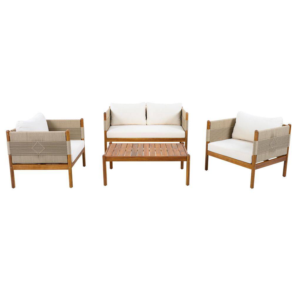 Zelene 3-Piece Acacia Wood Patio Conversation Set with Cream Cushions, Teak Coffee Table price history on PriceWatchPro