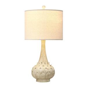 26 in. H Beige Resin Table Lamp with Carved Floral Base and Fabric Lampshade