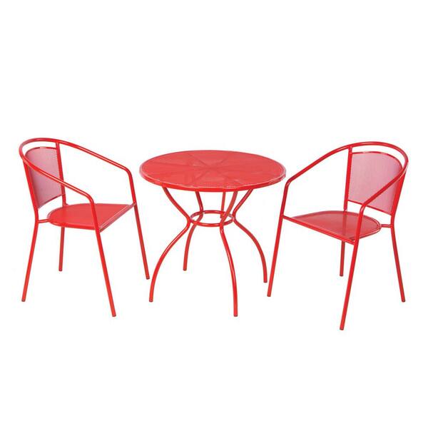 Alfresco Martini Cherry Pie 3-Piece Metal Outdoor Bistro Set with Round 21 in. Bistro Table and 2 Stackable Bistro Chairs