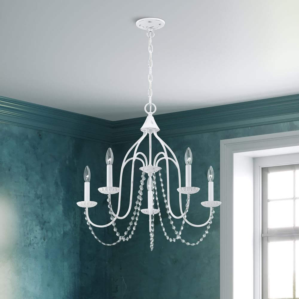 Elegant Antique White 5-Light Crystal Chandelier