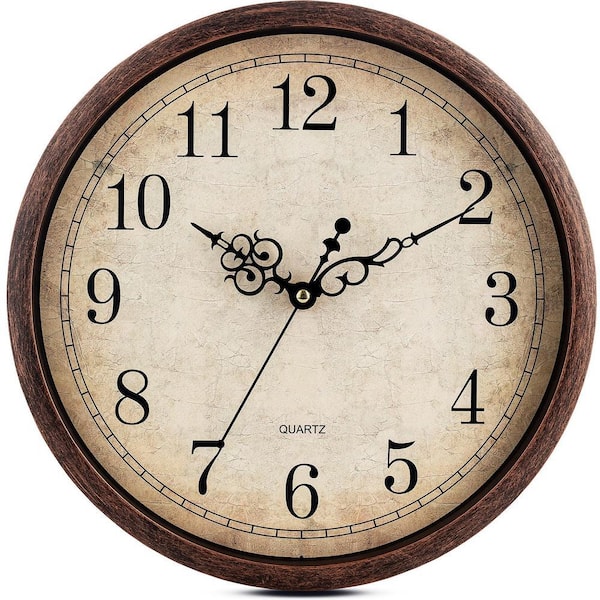 インテリア時計 antique wall clock 12 in. Vintage Brown Wall Clock Silent Non Ticking NYBPRLNZ3L