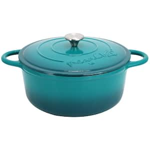 6.35 Qt. Round Enameled Cast Iron Dutch Oven with Self Basting Lid in Teal