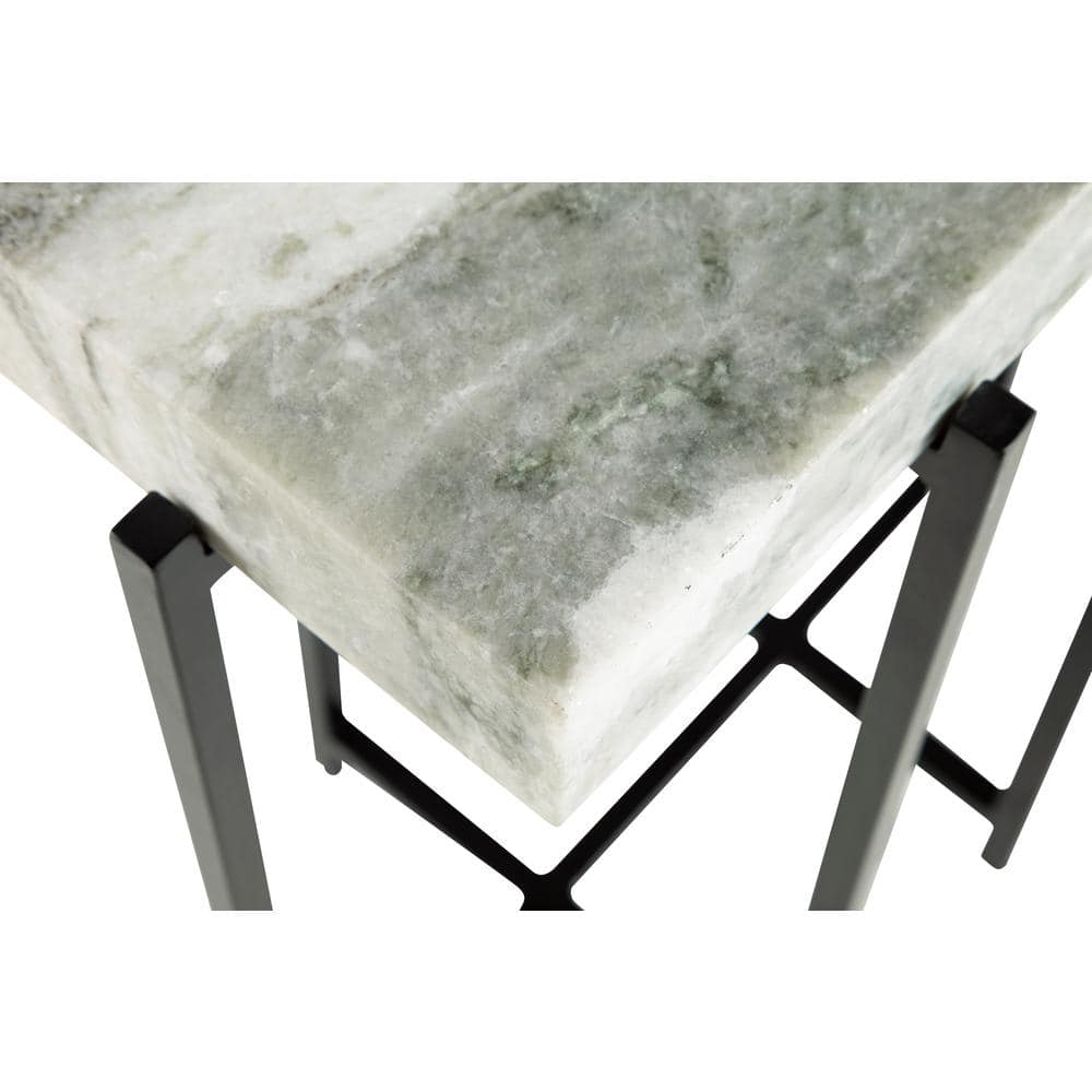 White Marble and Gunmetal Steel Rectangular Accent Table