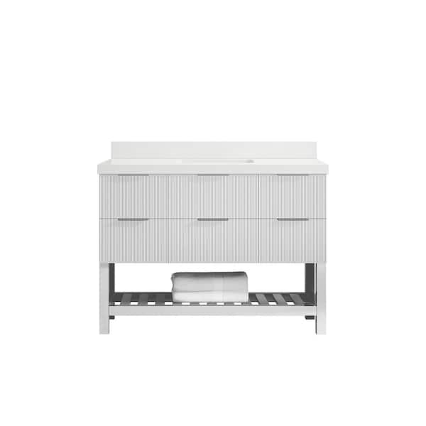 Willow Collections Catalina 48 in. W x 22 in. D x 36 in. H Single Sink Bath Vanity in White with 2 in. White Qt. Top