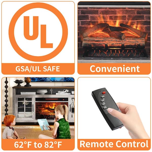 55 in. Freestanding Electric Electric Fireplace TV Stand with 23 in. Fireplace Insert, KD Inserts Heater in Gray Wash