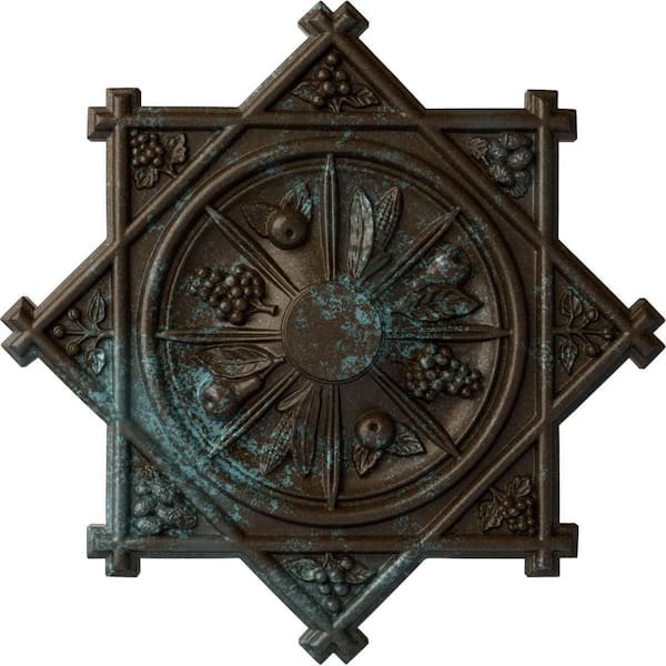 Ekena Millwork 38-1/4" x 1-1/2" Antilles Urethane Ceiling Medallion (Fits Canopies up to 6"), Hand-Painted Bronze Blue Patina