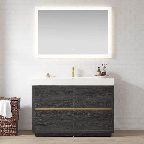 ROSWELL Huesca 48 in. W x 19.7 in. D x 33.9 in. H Single Sink Bath Vanity in North Black Oak with White Composite Stone Top