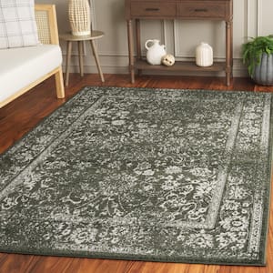 Adirondack Dark Green/Ivory 9 ft. x 12 ft. Border Distressed Area Rug